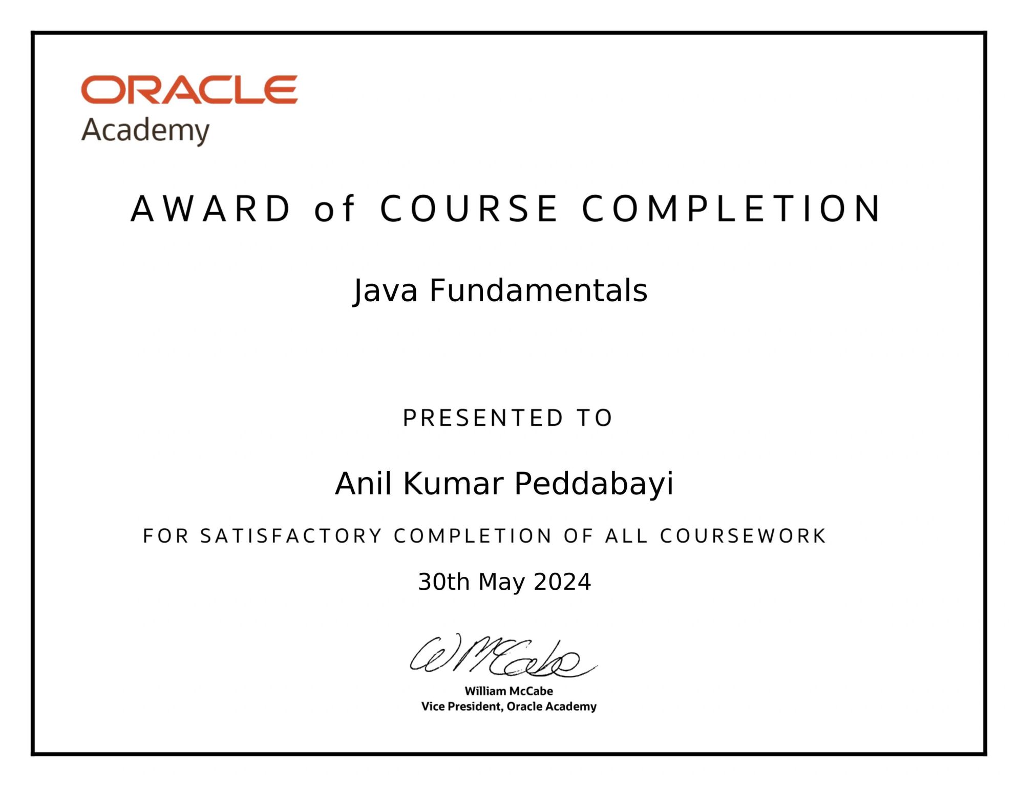 Java Certificate