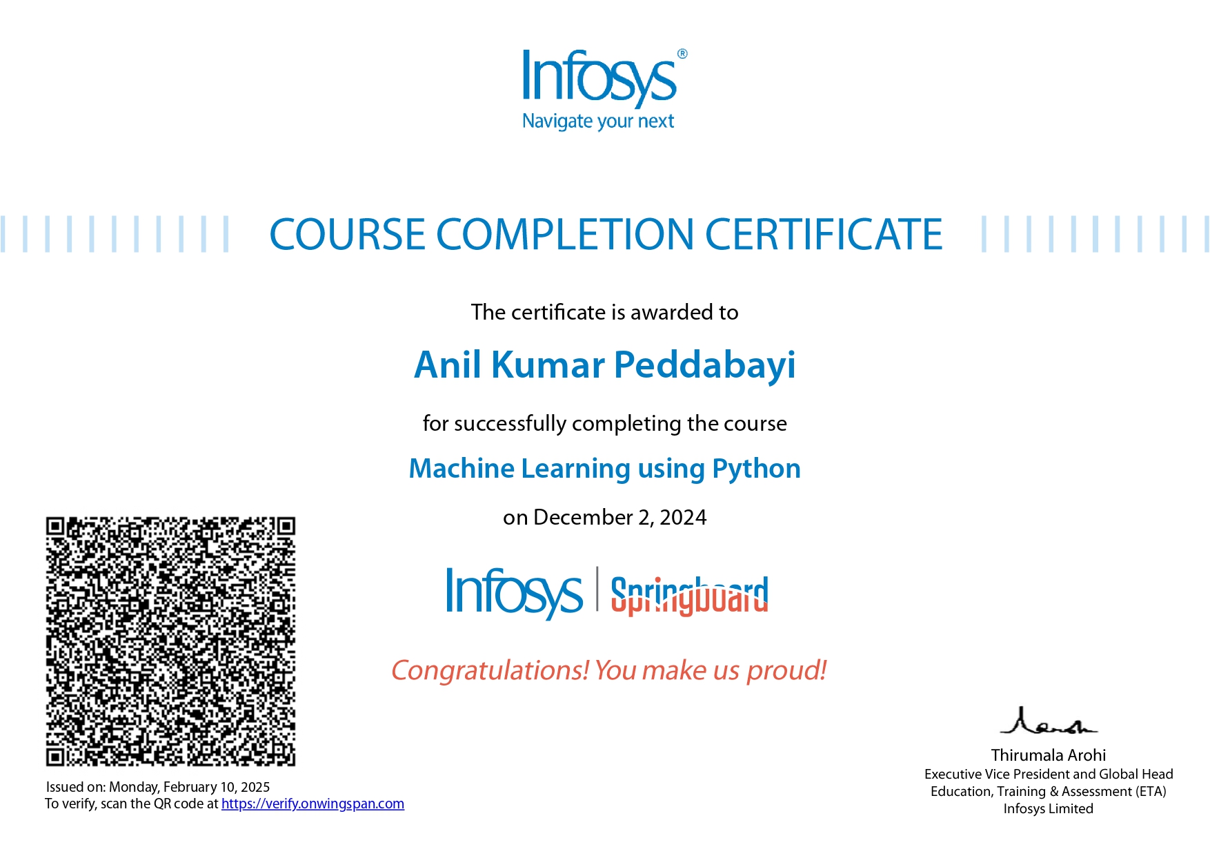 Machine Learning Certificate